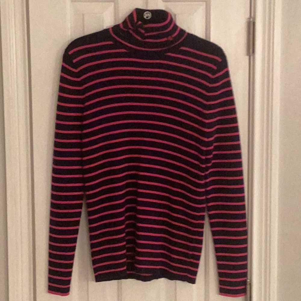 Ralph Lauren Navy & Fuschia Ribbed Turtleneck w/ RLL Logo on Neck